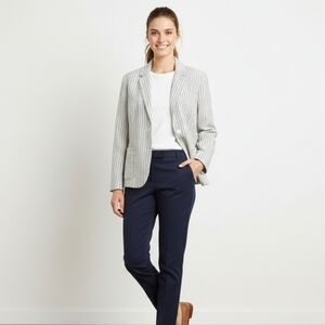 CARTONNIER by Anthropologie 100% Linen Navy Stripe Blazer Women's SIZE 10